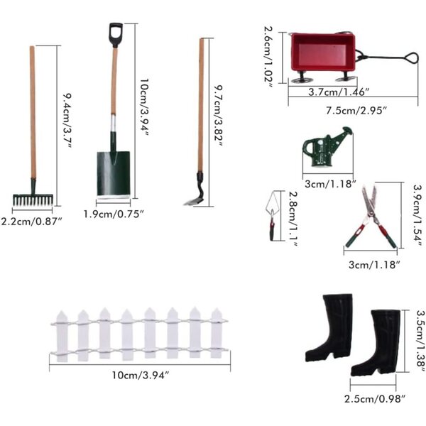 Chrees Mini-Puppenhaus-Gartengeräte-Set aus Holz und Metall, DIY-Dekoration
