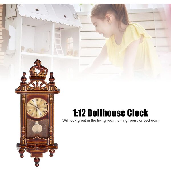 Orologio vintage in legno 1:12 per casa delle bambole - decorazione miniatura elegante