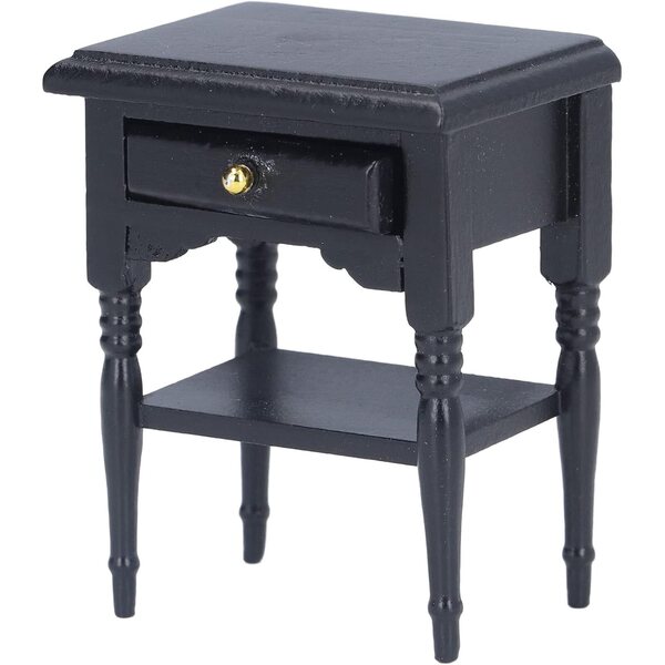 Comodino in legno betulla 1:12 per casa delle bambole, modello nero Picysa