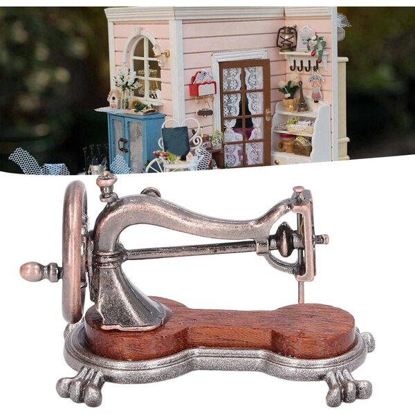 Mini macchina da cucire in miniatura 1:12 per casa delle bambole, decorativa e realistica