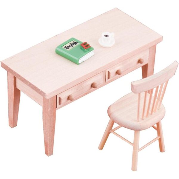 Set mobili in legno 1:12 per casa delle bambole - scrivania e sedia Uterui