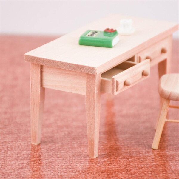 Set mobili in legno 1:12 per casa delle bambole - scrivania e sedia Uterui