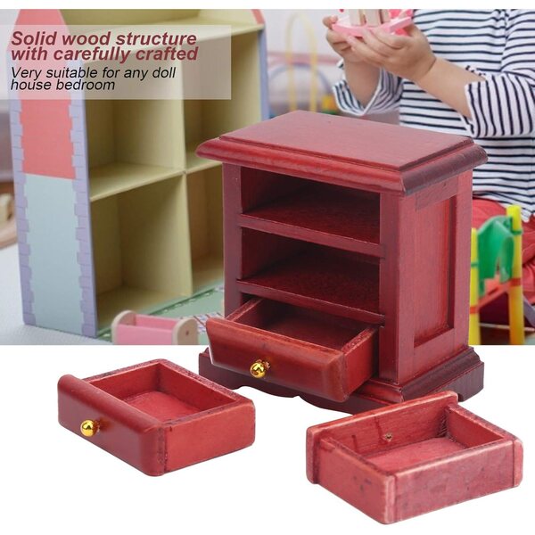 Comodino in legno per casa delle bambole scala 1:12, mobili miniatura per camerette