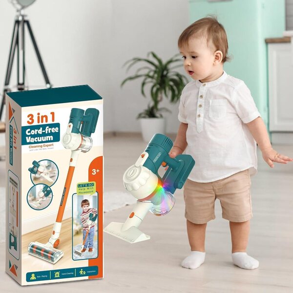Spielzeugstaubsauger für Kinder 74 cm mit Lichtern und Geräuschen – Interaktives Reinigungsspiel