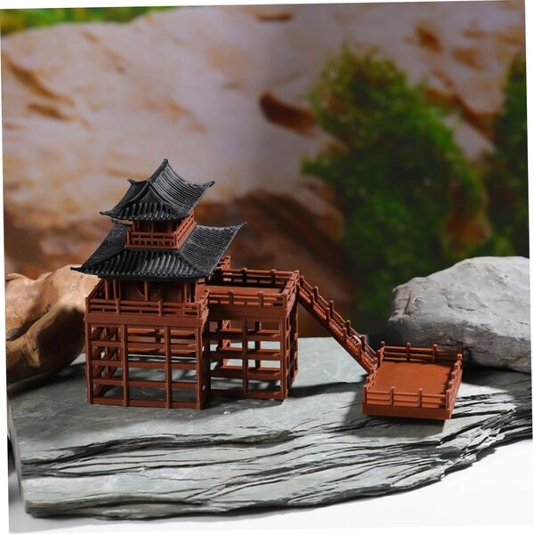 Mini Padiglione Giapponese in Resina per Bonsai e Giardino Zen - Set 2 Pezzi