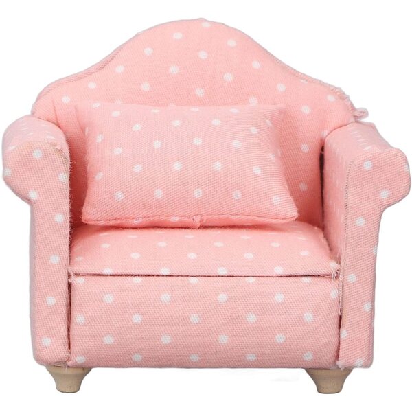 1:12 Mini-Holzsofa für Masyrt-Puppenhaus, rosa gepunkteter Stoff mit Kissen