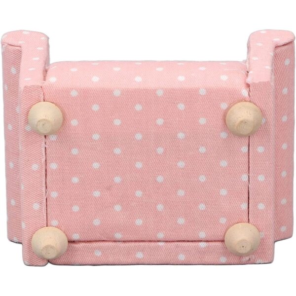 1:12 Mini-Holzsofa für Masyrt-Puppenhaus, rosa gepunkteter Stoff mit Kissen