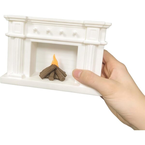 1:12 Puppenhaus-Miniatur-Kaminset mit Flammenlicht und goldenen Accessoires