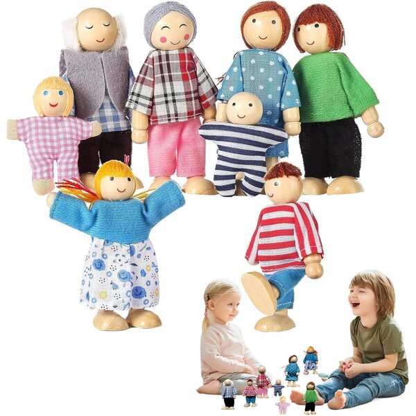 Puppenhaus-Figuren aus Holz, 10 x 5 cm, 8-teiliges Set für kreatives Spielen der Kinder