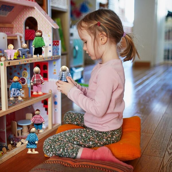 Puppenhaus-Figuren aus Holz, 10 x 5 cm, 8-teiliges Set für kreatives Spielen der Kinder
