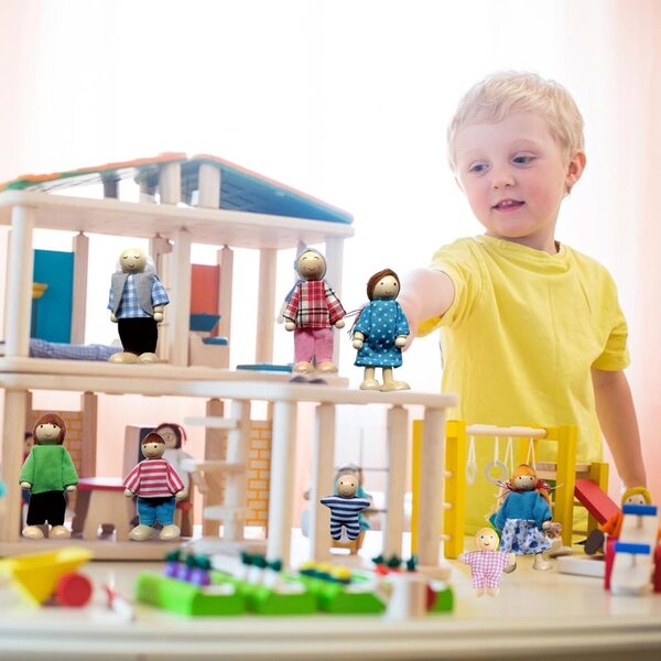 Puppenhaus-Figuren aus Holz, 10 x 5 cm, 8-teiliges Set für kreatives Spielen der Kinder