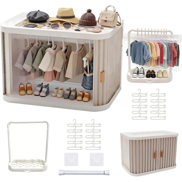Cyraft faltbarer Kleiderschrank mit 20 Haken und Staubschutz für 15–17 cm große Puppenkleidung