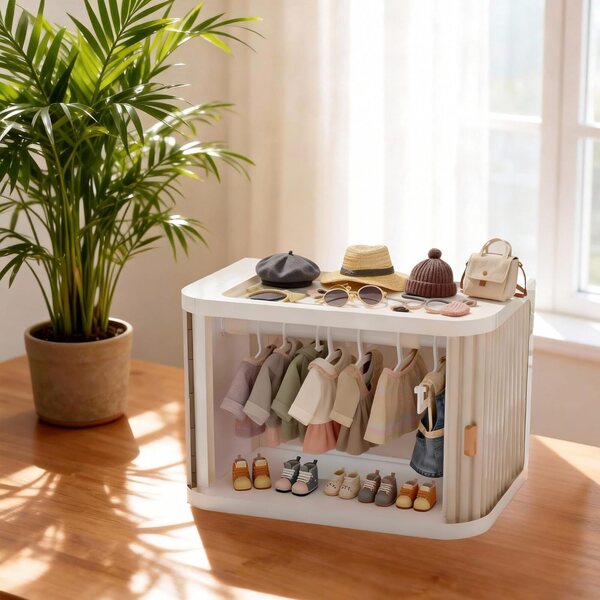 Cyraft faltbarer Kleiderschrank mit 20 Haken und Staubschutz für 15–17 cm große Puppenkleidung