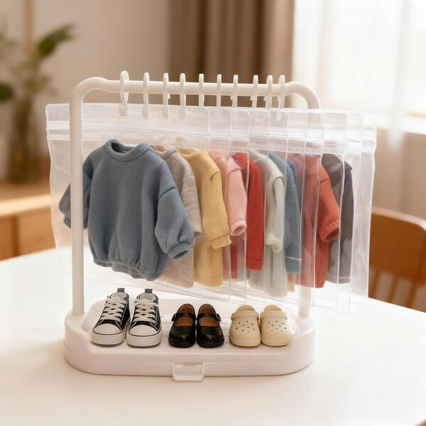 Cyraft faltbarer Kleiderschrank mit 20 Haken und Staubschutz für 15–17 cm große Puppenkleidung