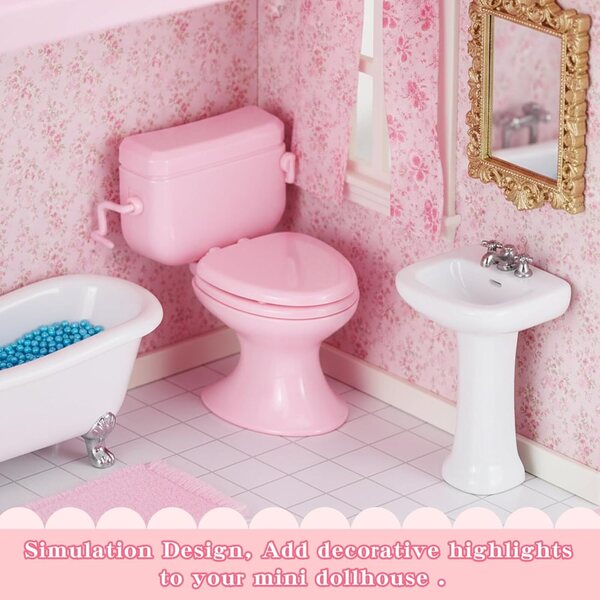 Skylety 2 rosafarbene Mini-Toilettensitze für Puppenhaus- und Miniaturdekorationen