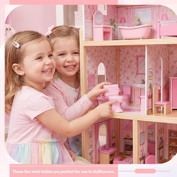 Skylety 2 rosafarbene Mini-Toilettensitze für Puppenhaus- und Miniaturdekorationen
