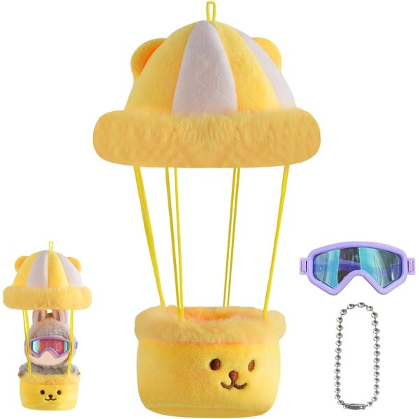 Gelber Autositz und Hängesessel für 17-cm-Puppen mit lila Ciunura-Brille