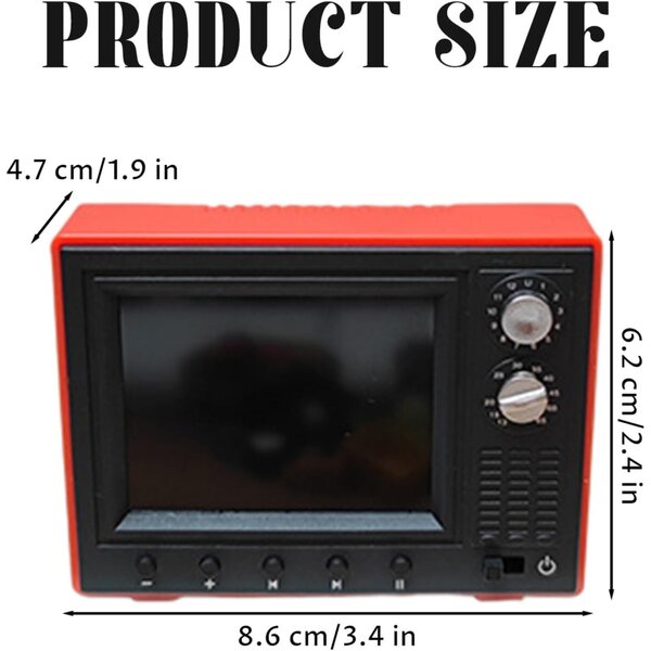 Mini TV per casa delle bambole 1:12 ricaricabile USB con schermo LCD e antenna 180°