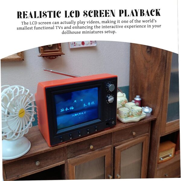 Mini TV per casa delle bambole 1:12 ricaricabile USB con schermo LCD e antenna 180°
