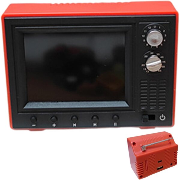 Mini TV Vintage Ricaricabile USB per Casa delle Bambole Scala 1:12 Rosso