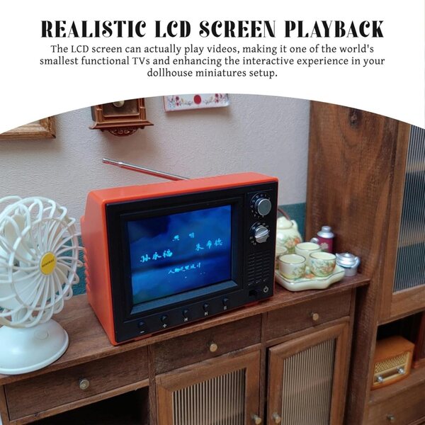 Mini TV Vintage Ricaricabile USB per Casa delle Bambole Scala 1:12 Rosso