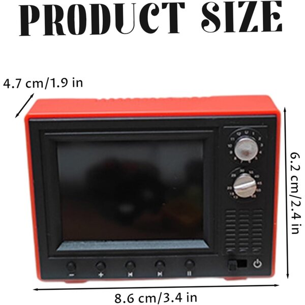 Mini TV Vintage Ricaricabile USB per Casa delle Bambole Scala 1:12 Rosso