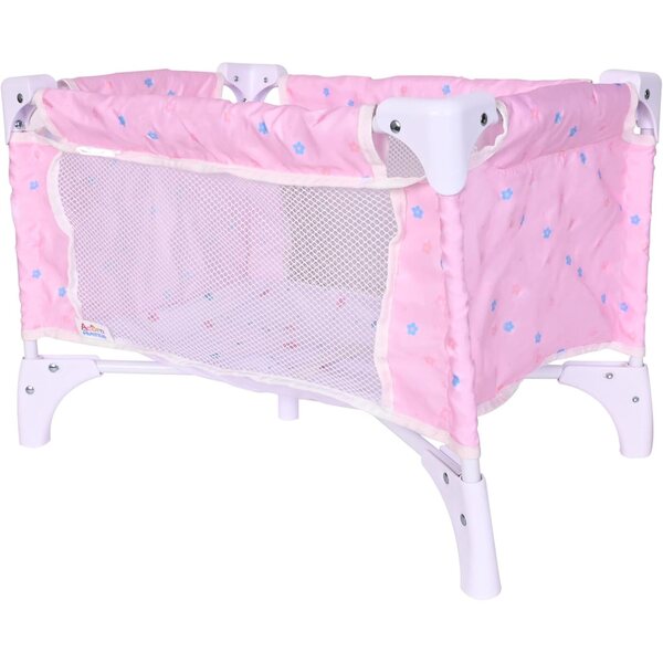 Babypuppenbett Pack N Play, zusammenklappbares Puppenbett mit Matratze und Netzseiten