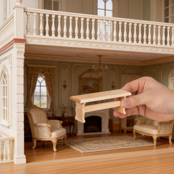 Toddmomy Puppenhaus-Miniatur-Holzbank, beige, realistische Dekoration, 11,5 x 4 x 3,2 cm