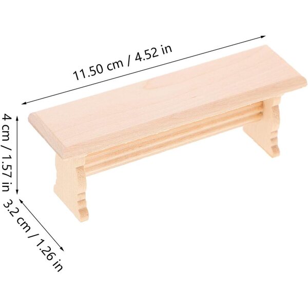 Toddmomy Puppenhaus-Miniatur-Holzbank, beige, realistische Dekoration, 11,5 x 4 x 3,2 cm