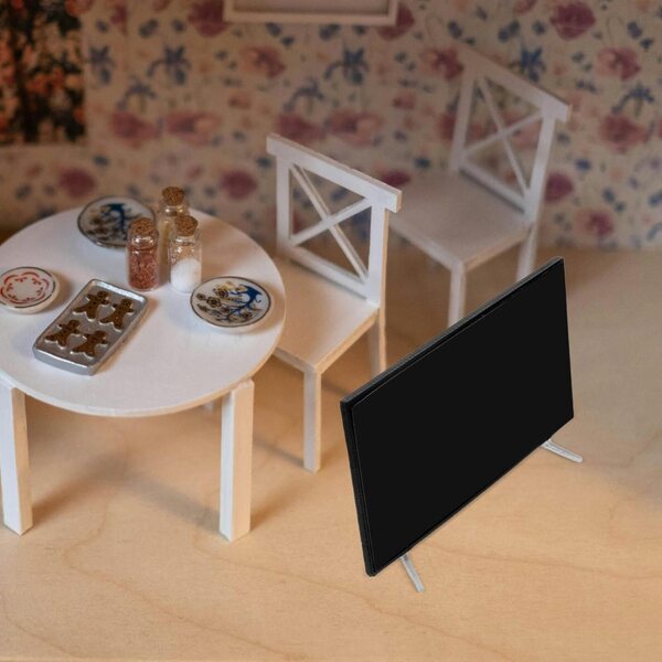 TOYANDONA Mini-TV-Puppenhaus 1:12 mit Ständer, realistisches Design, Schwarz, 2 Stück