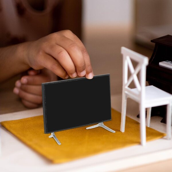 TOYANDONA Mini-TV-Puppenhaus 1:12 mit Ständer, realistisches Design, Schwarz, 2 Stück