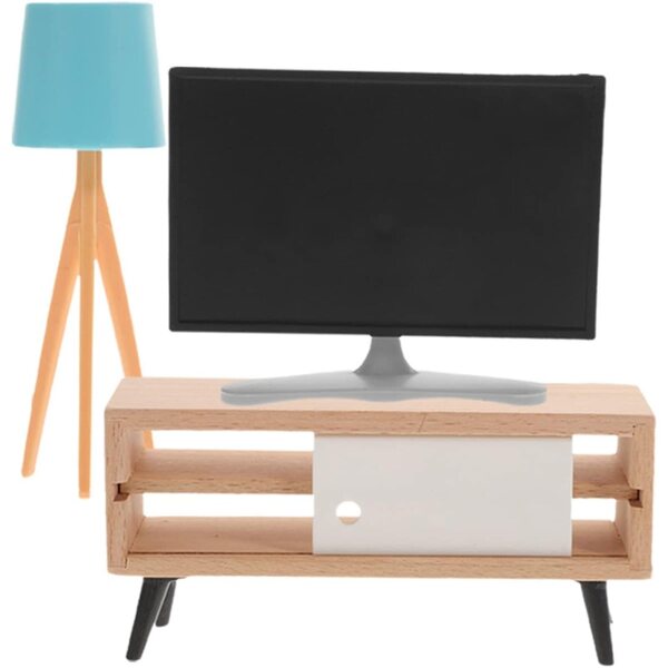 VIcasky Mini-Puppenhausmöbel mit realistischer Lampe, Fernseher und Möbeln