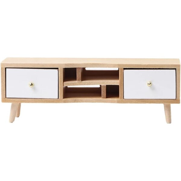 1:12 Puppenhaus-TV-Schrank aus Holz mit doppelter Schublade, 12 x 4 x 3 cm
