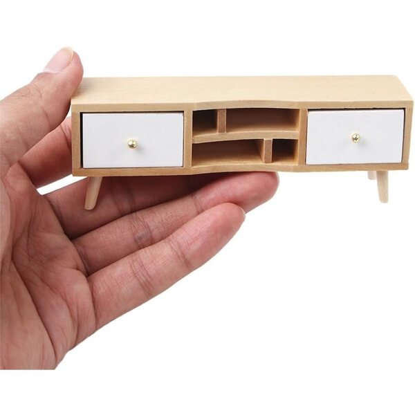 1:12 Puppenhaus-TV-Schrank aus Holz mit doppelter Schublade, 12 x 4 x 3 cm