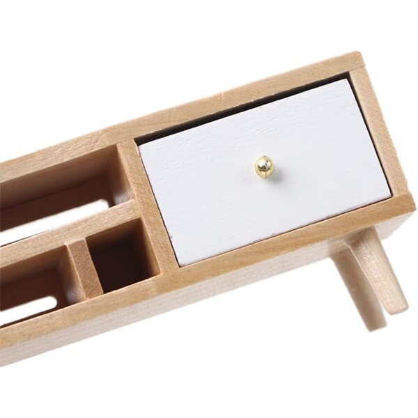 1:12 Puppenhaus-TV-Schrank aus Holz mit doppelter Schublade, 12 x 4 x 3 cm