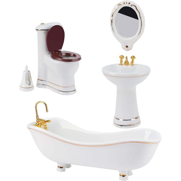 KENANLAN Set bagno 1:12 per casa delle bambole, 5 pezzi in porcellana miniatura
