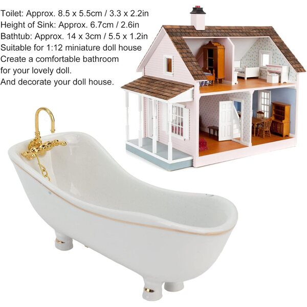 KENANLAN Set bagno 1:12 per casa delle bambole, 5 pezzi in porcellana miniatura