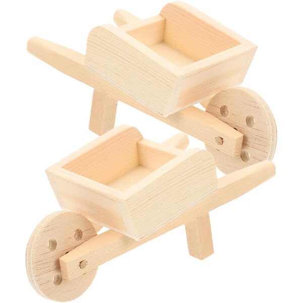 Yardwe 2 Mini-Schubkarren aus Holz für Puppenhaus, Miniatur-Gartendekoration