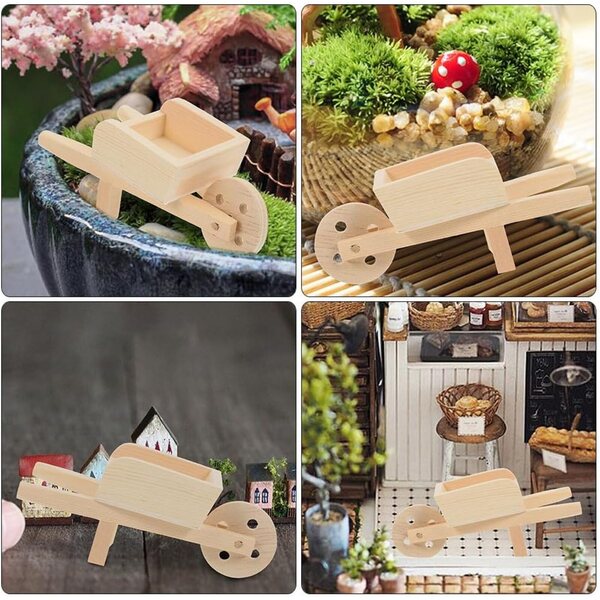 Yardwe 2 Mini Carriole in Legno per Casa delle Bambole, Decorazione Giardino Miniatura
