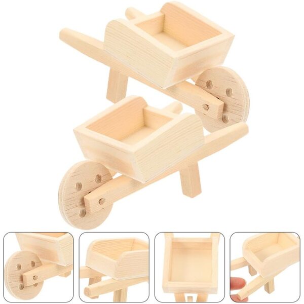 Yardwe 2 Mini Carriole in Legno per Casa delle Bambole, Decorazione Giardino Miniatura