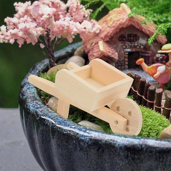 Yardwe 2 Mini Carriole in Legno per Casa delle Bambole, Decorazione Giardino Miniatura