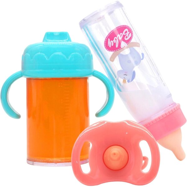 Set mit 3 Flaschen für Heidouse-Puppen mit Simulation von Milch und Saft, lustiges Spiel für Kinder