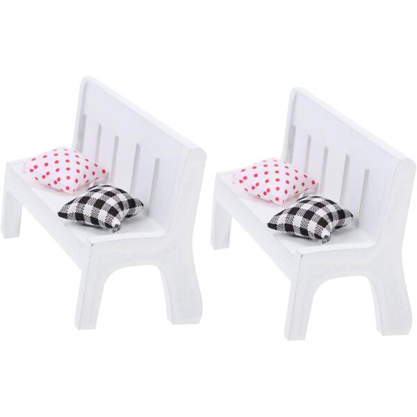VICASKY Mini-Holzbänke mit Kissen-Set, 2-teilig, für Puppenhaus-Dekoration