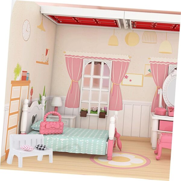 VICASKY Mini-Holzbänke mit Kissen-Set, 2-teilig, für Puppenhaus-Dekoration