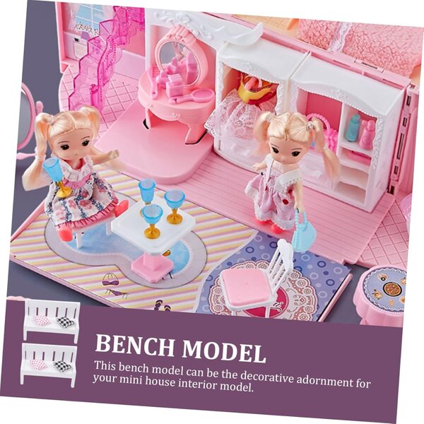 VICASKY Mini-Holzbänke mit Kissen-Set, 2-teilig, für Puppenhaus-Dekoration