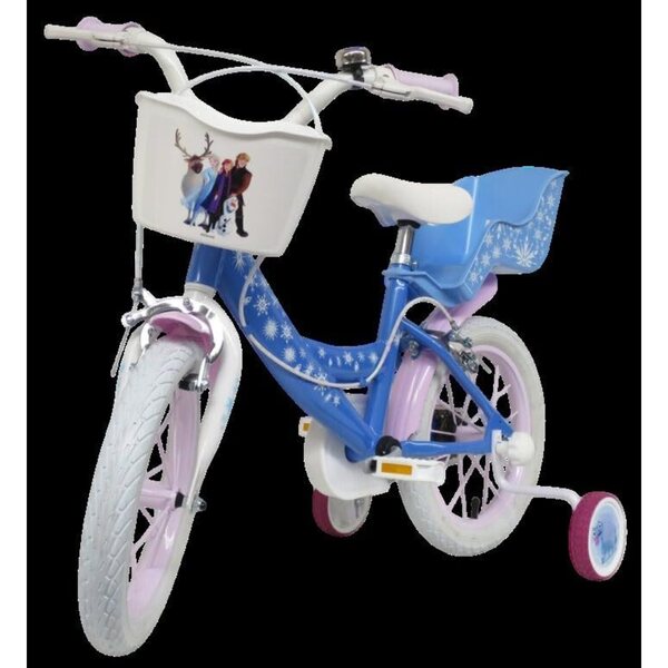 16-Zoll-Frozen-Fahrrad mit Stützrädern und Zubehör, hergestellt in Italien für Mädchen