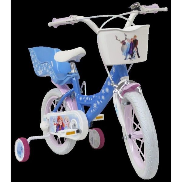 16-Zoll-Frozen-Fahrrad mit Stützrädern und Zubehör, hergestellt in Italien für Mädchen
