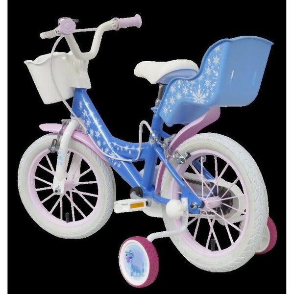 16-Zoll-Frozen-Fahrrad mit Stützrädern und Zubehör, hergestellt in Italien für Mädchen