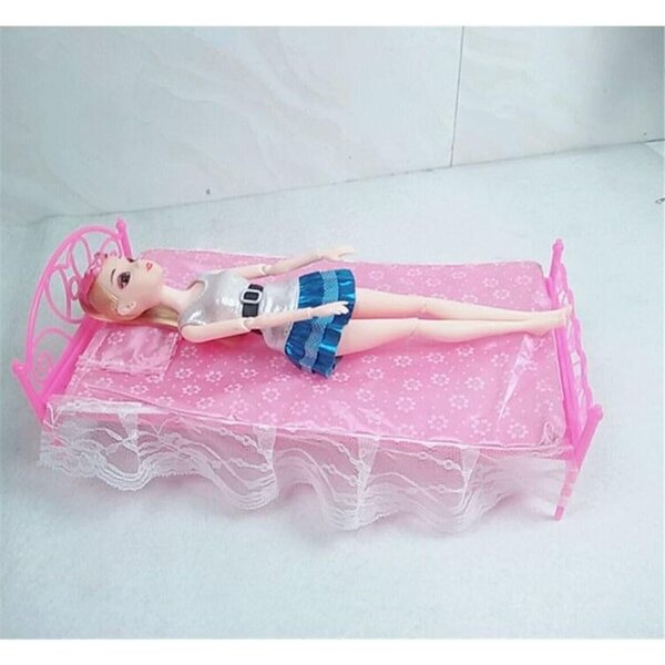Bett für 30-cm-Puppen mit Laken und Kissen – Puppenhaus-Einrichtung