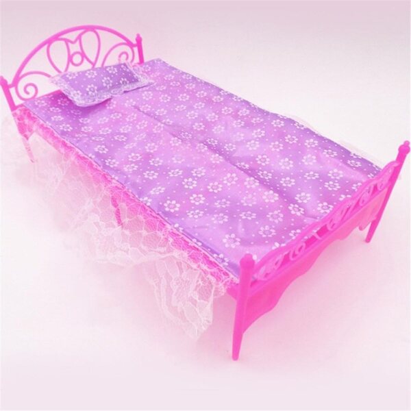 Bett für 30-cm-Puppen mit Laken und Kissen – Puppenhaus-Einrichtung